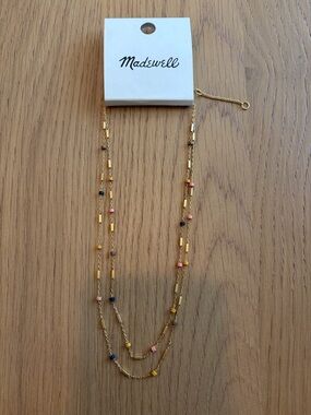 Madewell Gold Layered Necklace with Pink, Blue, Yellow Beads